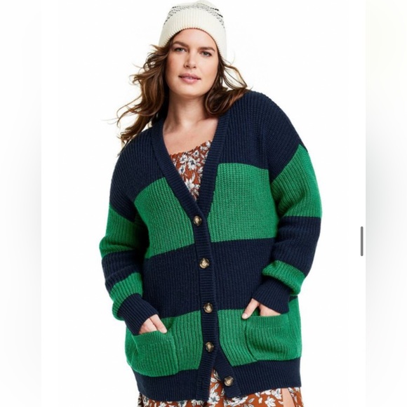 La Ligne x Target - Women’s Rugby Stripe Cardigan Sweater in Green/Navy - Picture 3 of 7